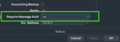 MikroTik RADIUS: Require Message Auth = no
